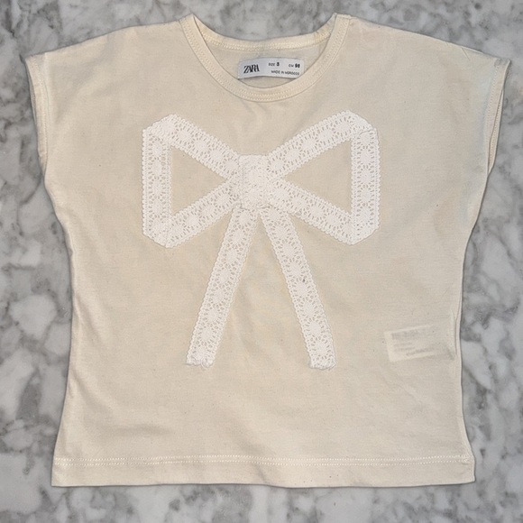 Zara Kids Short Sleeve Tees with Bow - Lavender and Cream Bundle 3Y - Picture 5 of 6